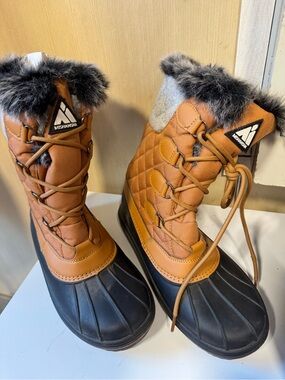 Mishansha Women's Tan and Black Waterproof Snow Boots with Faux Fur
